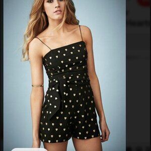 Kate Moss for Topshop Black with Embellished Gold Heart Romper Jumpsuit Size 6